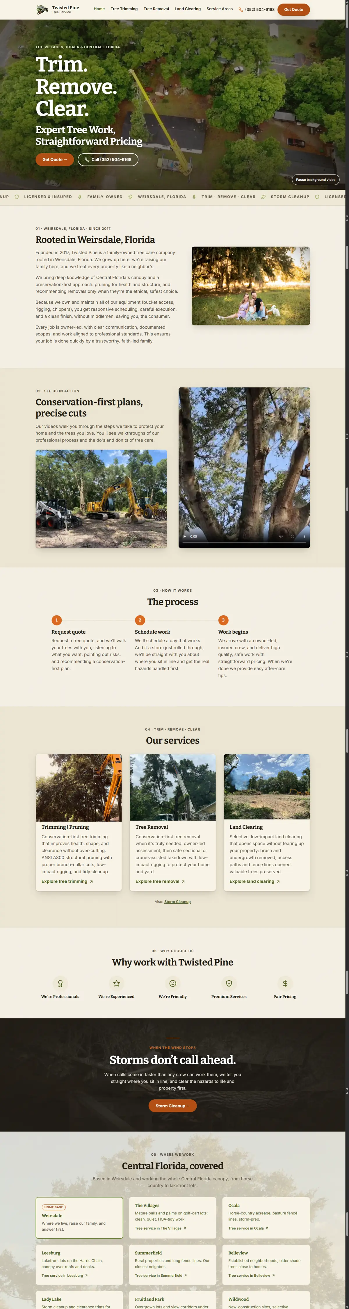 Twisted Pine Tree Service, the site from its top down.
